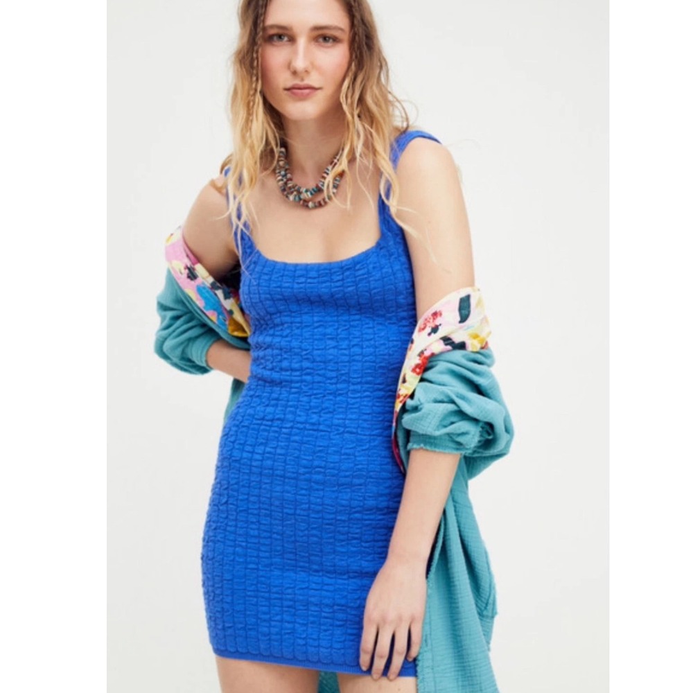 Free People | FP Beach | Woman's Coral Blue Textured Knit Mini Dress, Size S